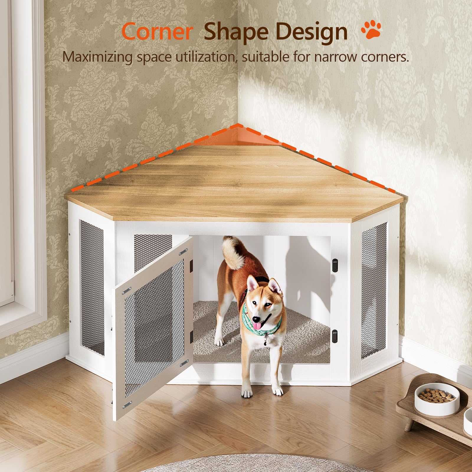MAHANCRIS Corner Dog Crate ventilation shows airy, comfortable pet nook.