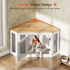 MAHANCRIS Corner Dog Crate ventilation shows airy, comfortable pet nook.