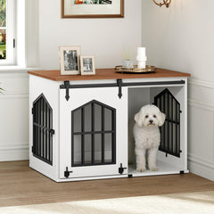 MAHANCRIS dog crate farmhouse front door design showing space-saving entry