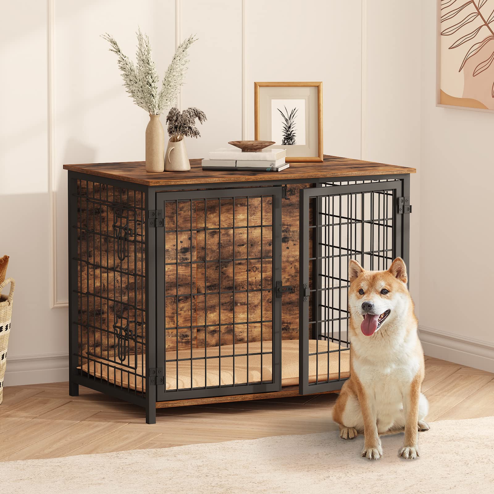 MAHANCRIS crate dimensions 31.5 by 21.7 by 25.6 inches for various dog sizes.
