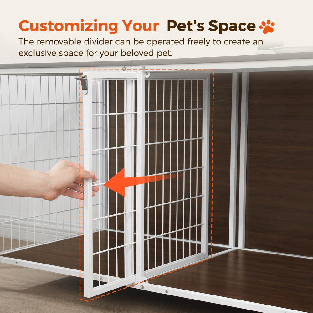 MAHANCRIS dog crate furniture front view interior space for large dogs.