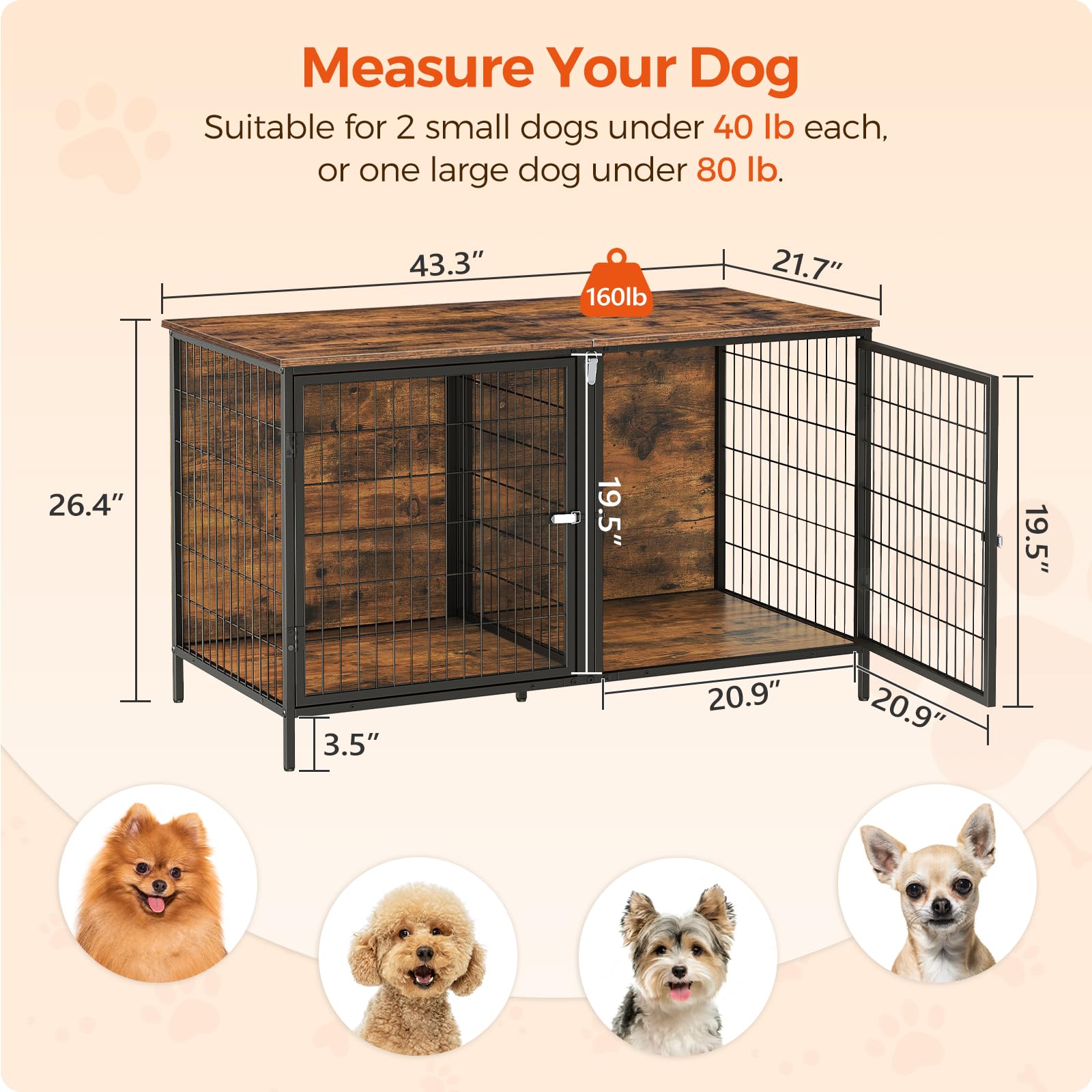 MAHANCRIS full-kennel-inside illustrates a durable interior shelf up to 80 lb.