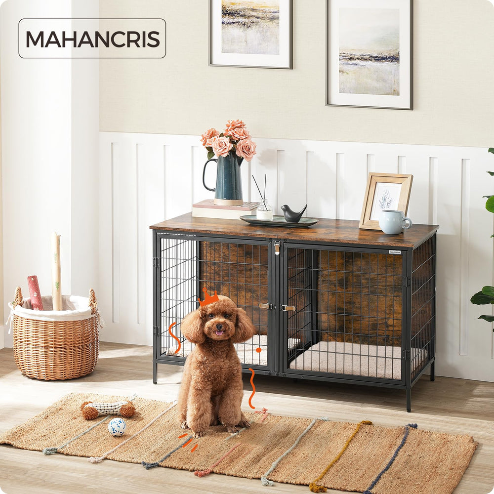 MAHANCRIS removable-divider highlights adjustable kennel capacity for two small dogs or one large dog.
