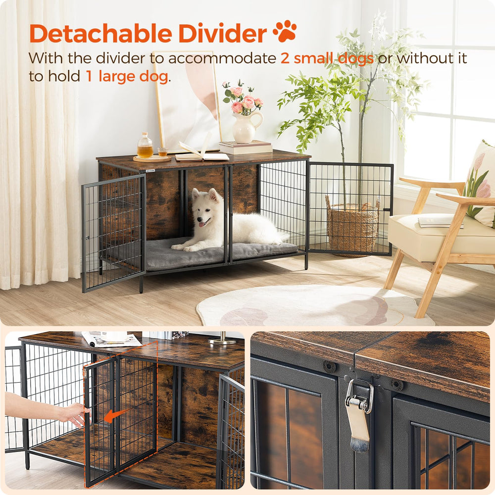 MAHANCRIS rustic-brown-surface demonstrates stylish end-table appeal with a built-in pet home.