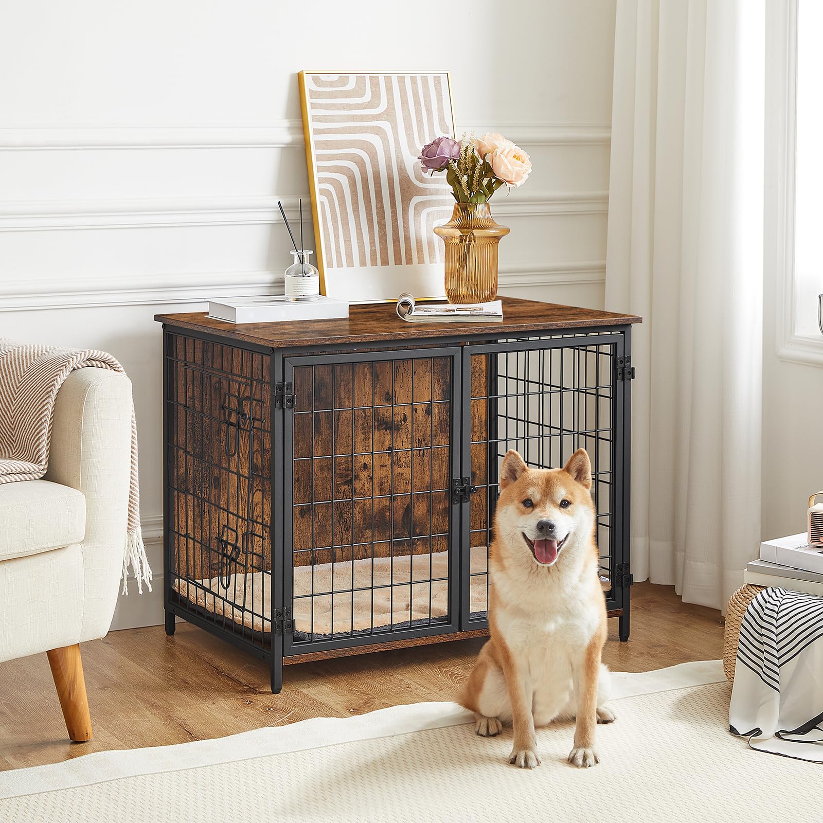 MAHANCRIS dog crate furniture side door for convenient entry.