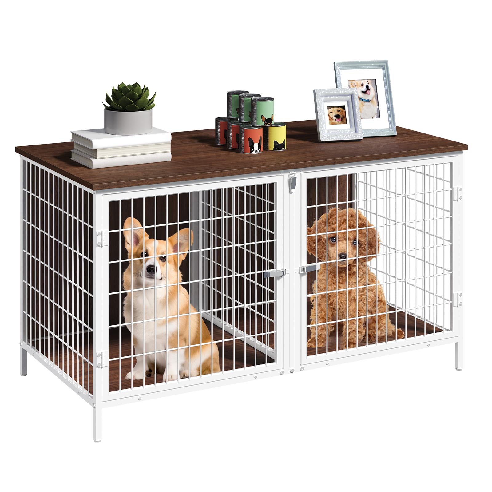 MAHANCRIS dog crate furniture white-walnut finish is stylish and functional.