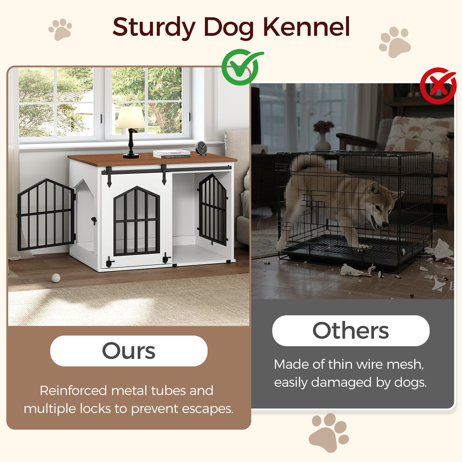 MAHANCRIS dog crate white walnut finish blends farmhouse style