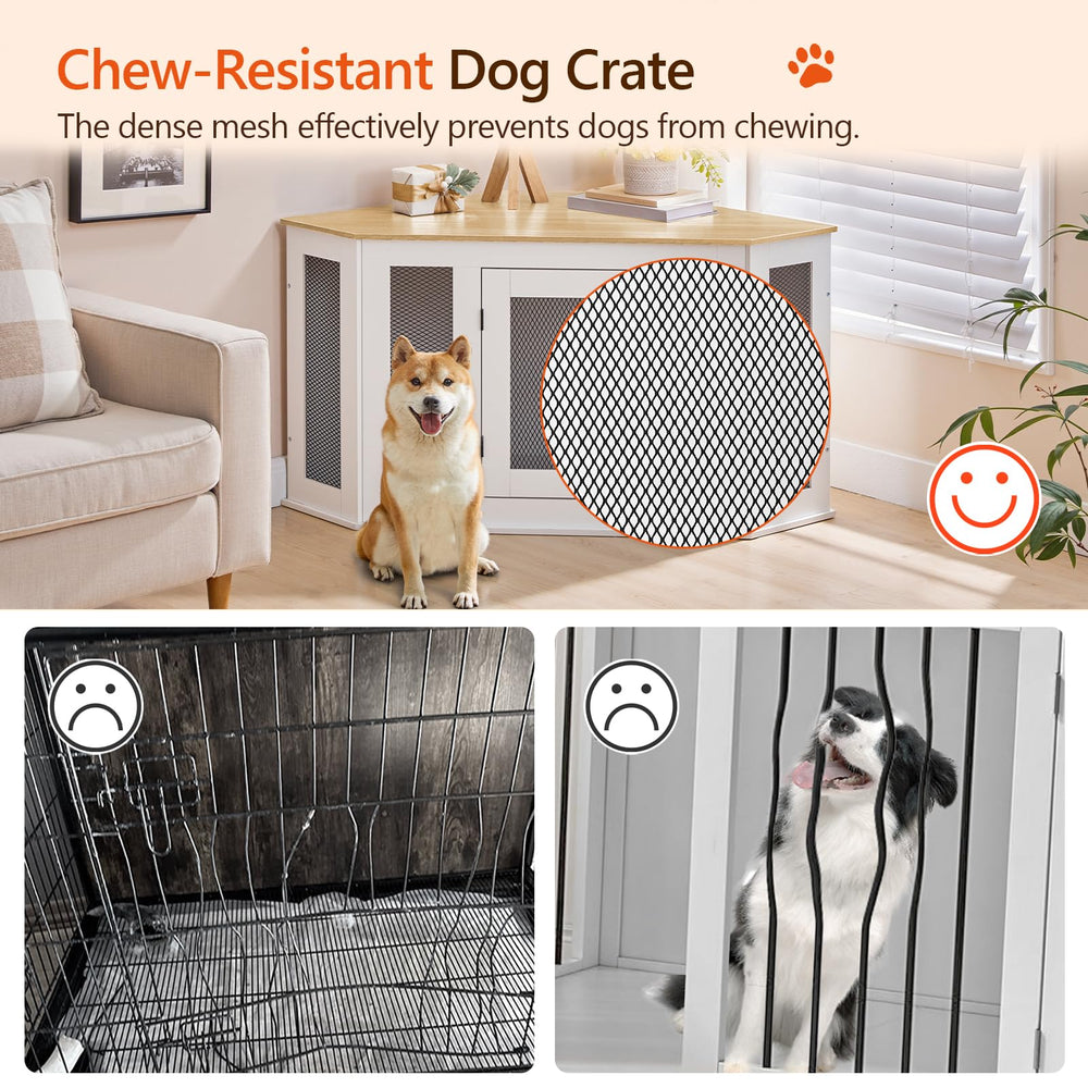 MAHANCRIS Dog kennel side table view blends furniture style with shelter.