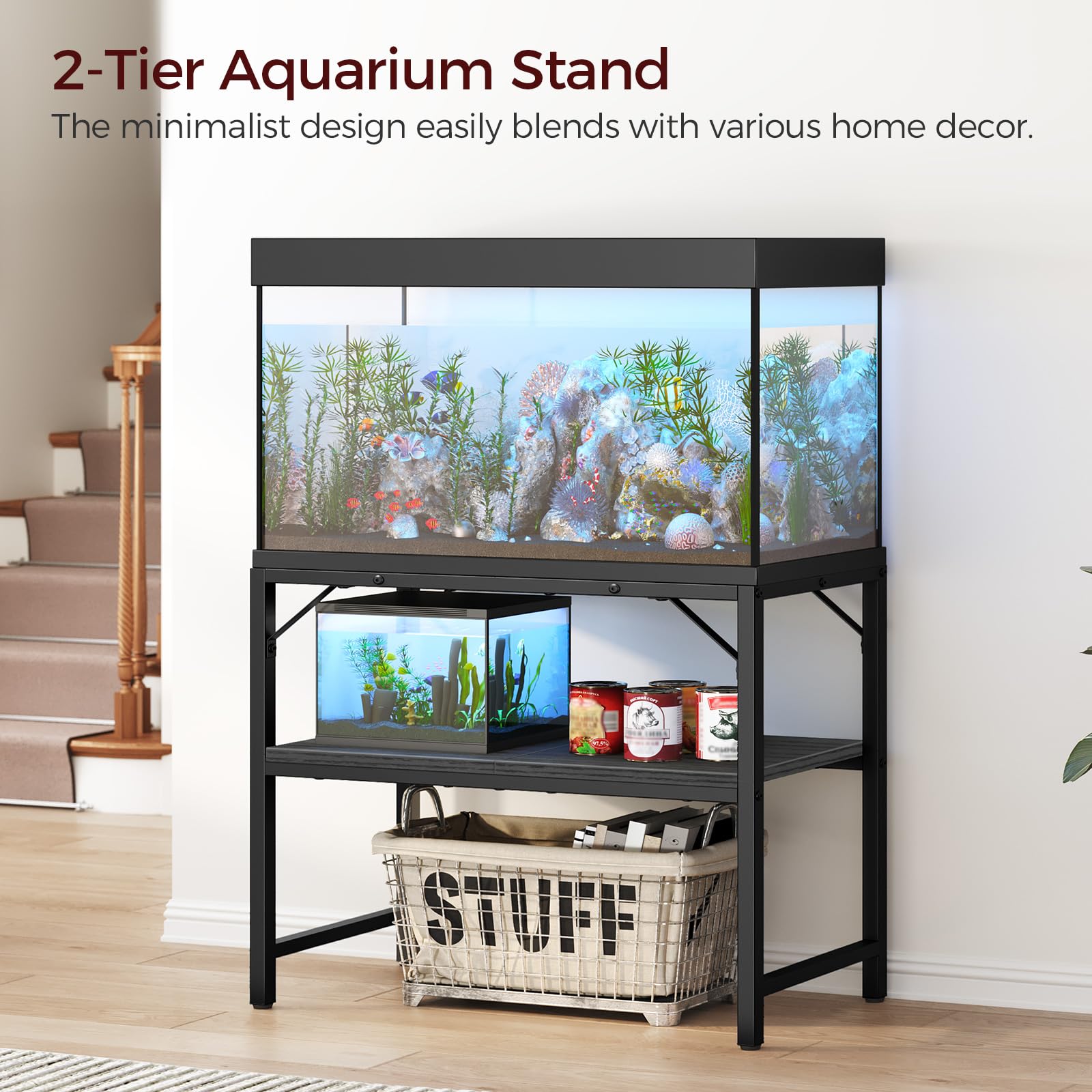 MAHANCRIS fish tank stand bottom shelf offers extra storage for accessories