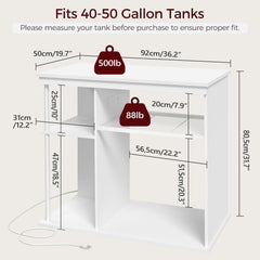 MAHANCRIS fish tank stand front view with crisp white finish and display space