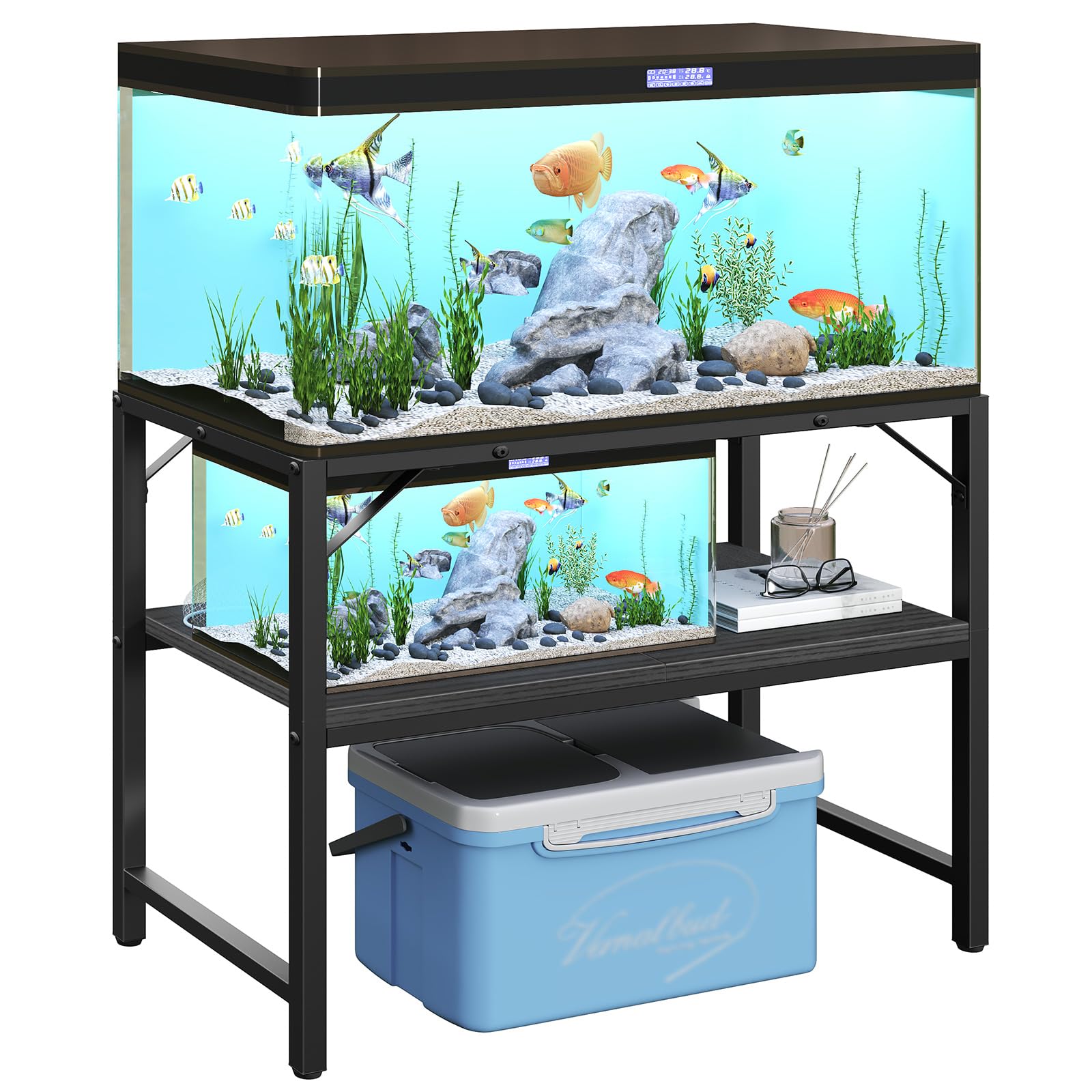 MAHANCRIS fish tank stand two-tier storage keeps gear organized