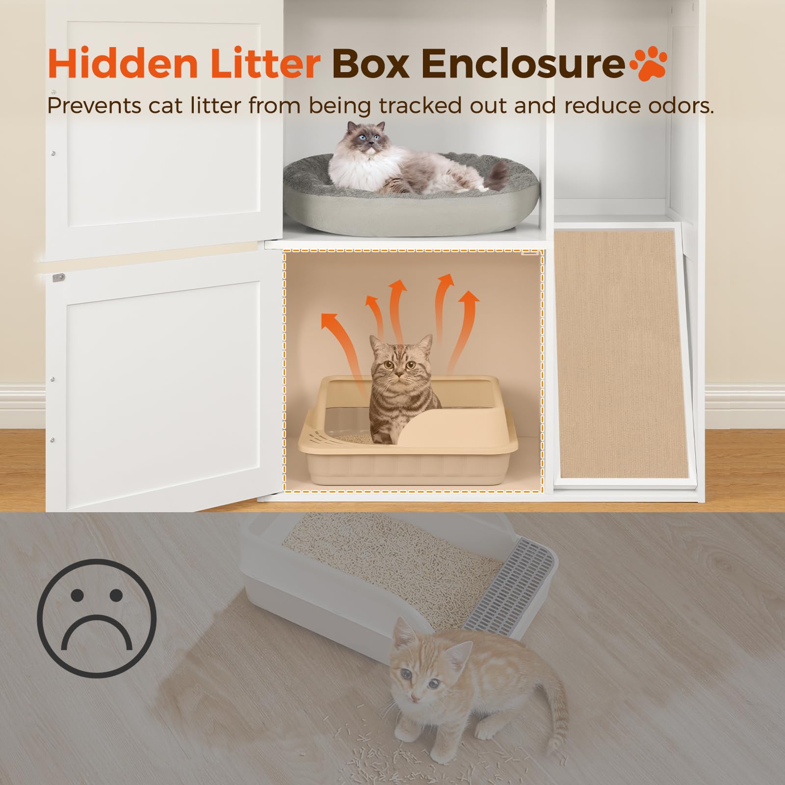 MAHANCRIS Litter Box Enclosure dual entrances promote airflow and easier entry.