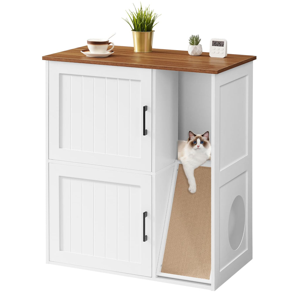 MAHANCRIS Litter Box Enclosure end-table design doubles as a small storage solution.