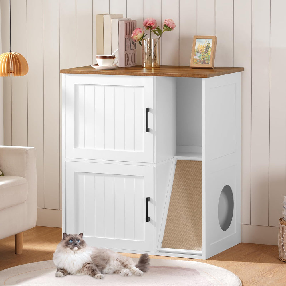 MAHANCRIS Litter Box Enclosure interior two-box setup supports two cats.