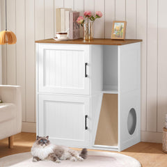 MAHANCRIS Litter Box Enclosure interior two-box setup supports two cats.