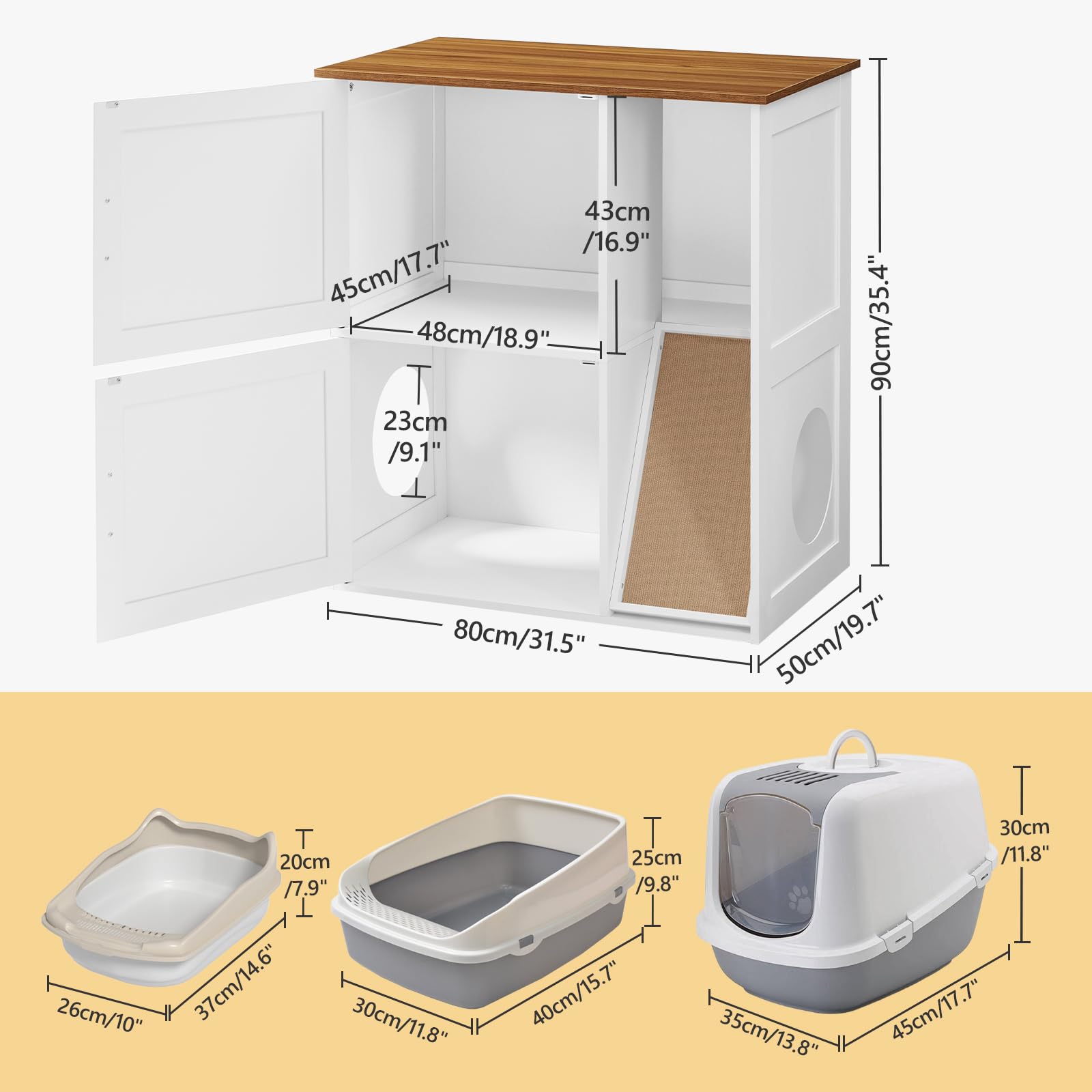 MAHANCRIS Litter Box Enclosure left-side ramp enables easy climb and access.
