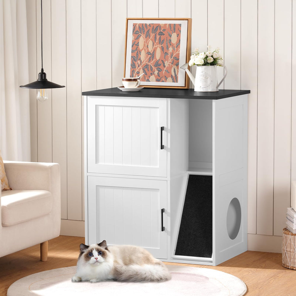MAHANCRIS litter box enclosure side entry view emphasizes airflow for odor control and convenience
