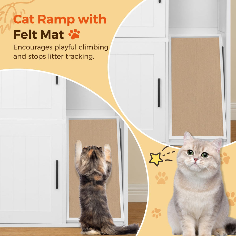 MAHANCRIS Litter Box Enclosure white-walnut top adds farmhouse style and warmth.