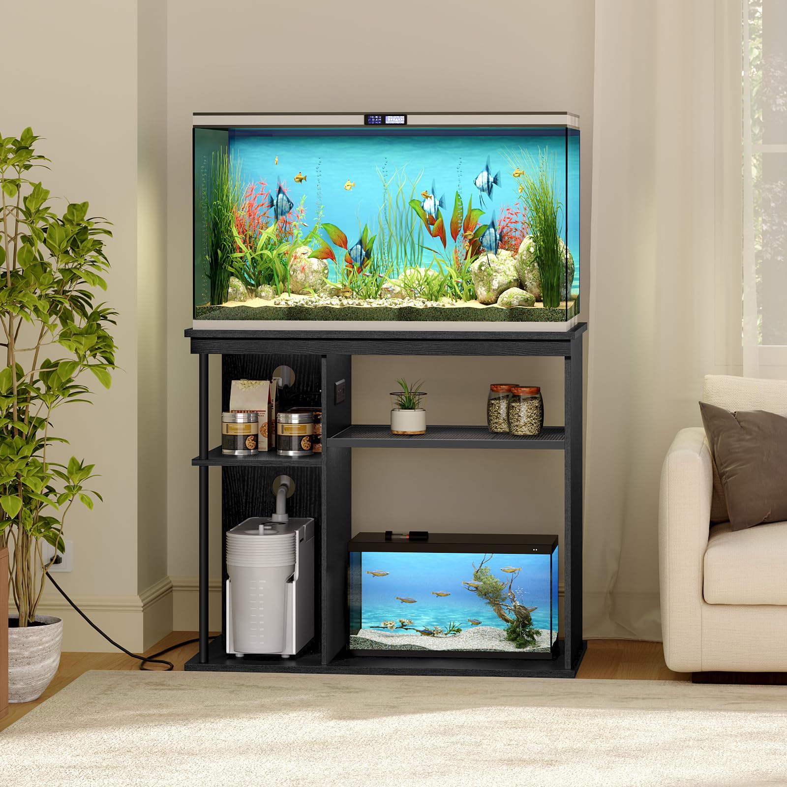 Cable management holes on MAHANCRIS stand reduce clutter behind the tank