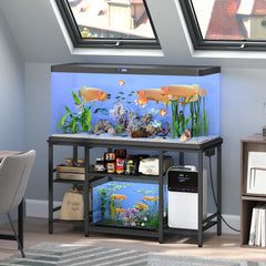 MAHANCRIS stand power hub close-up shows outlets for aquarium devices.