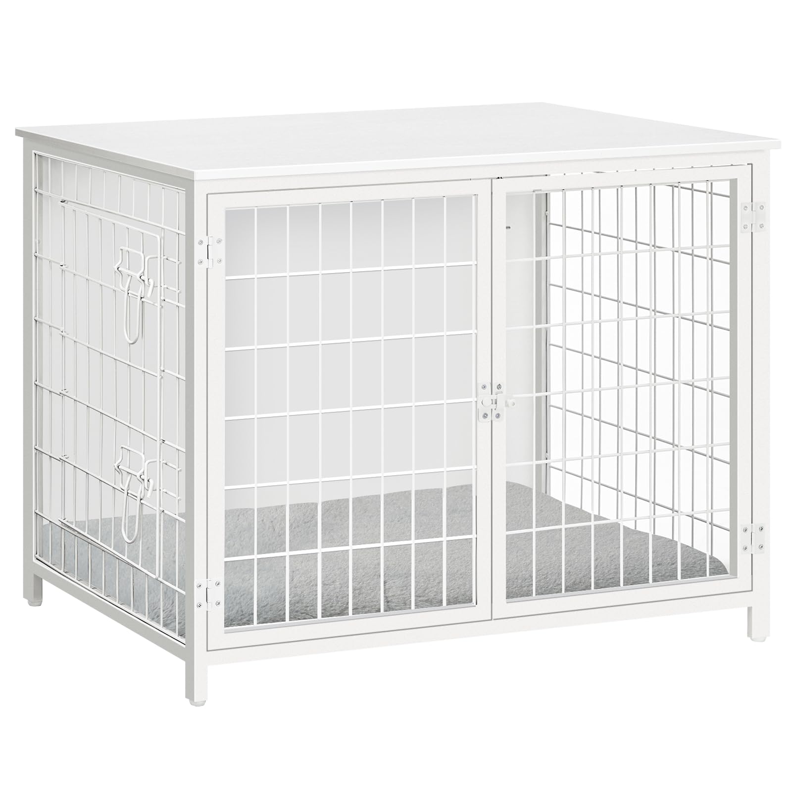 MAHANCRIS white indoor dog house doubles as stylish furniture and a secure enclosure.