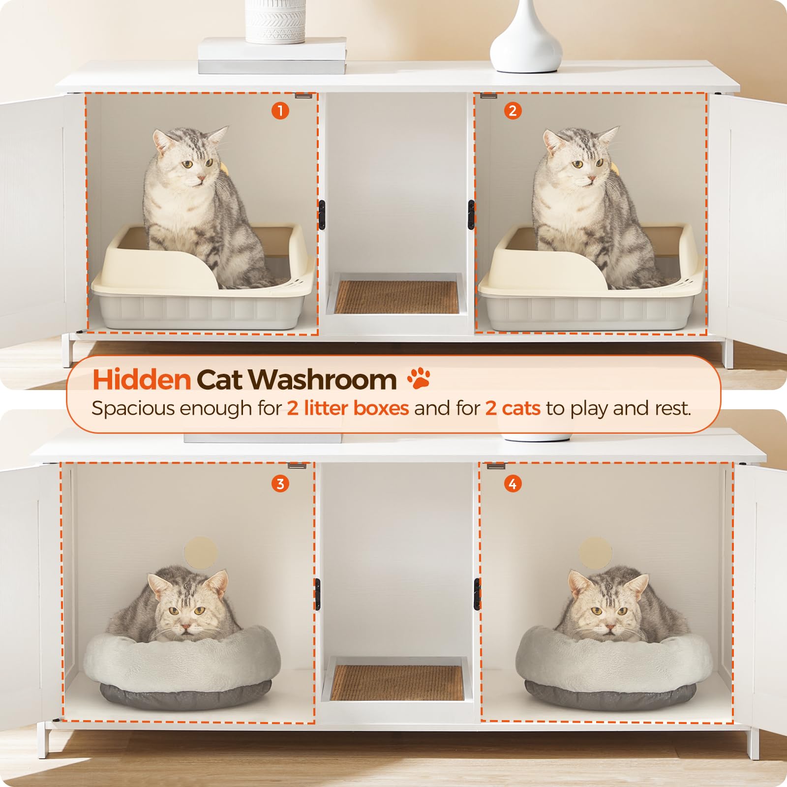 MAHANCRIS wooden cat house with doors blends with décor and storage.
