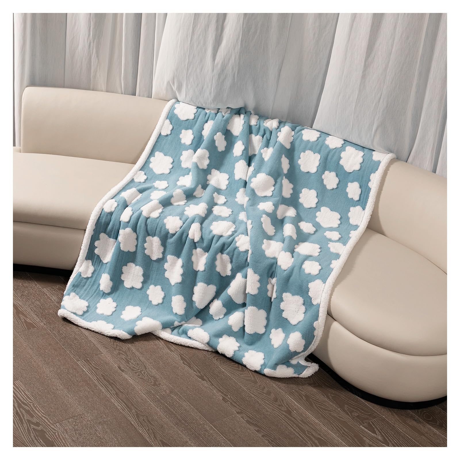Maidewow blue-cloud blanket on dog enjoying soft floor time.