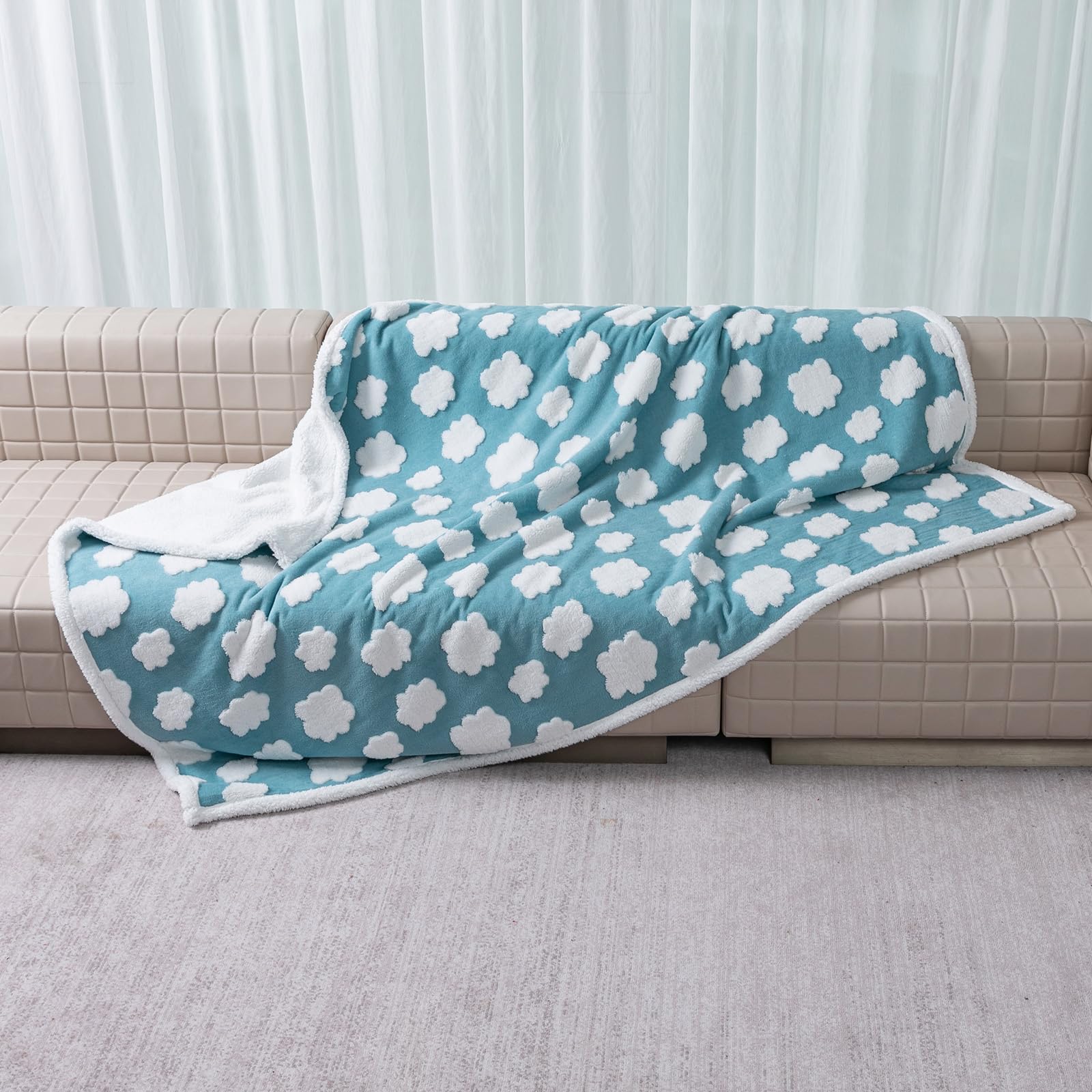 Maidewow Blue Cloud colorway shown in multiple room setups.