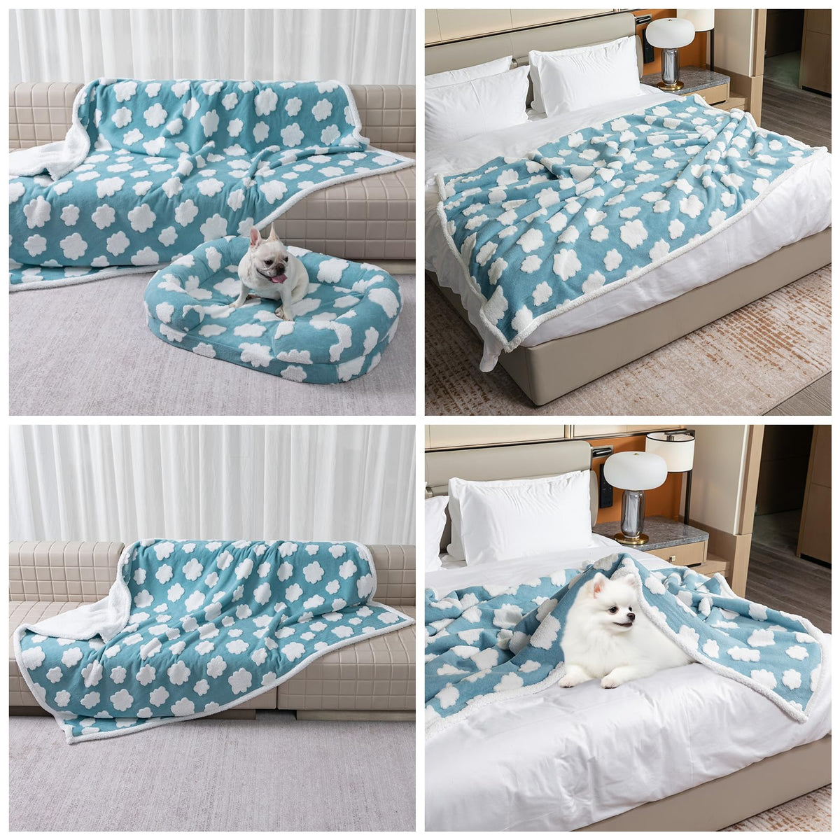 Maidewow Blue Waterproof Pet Blanket on couch protects furniture from spills.