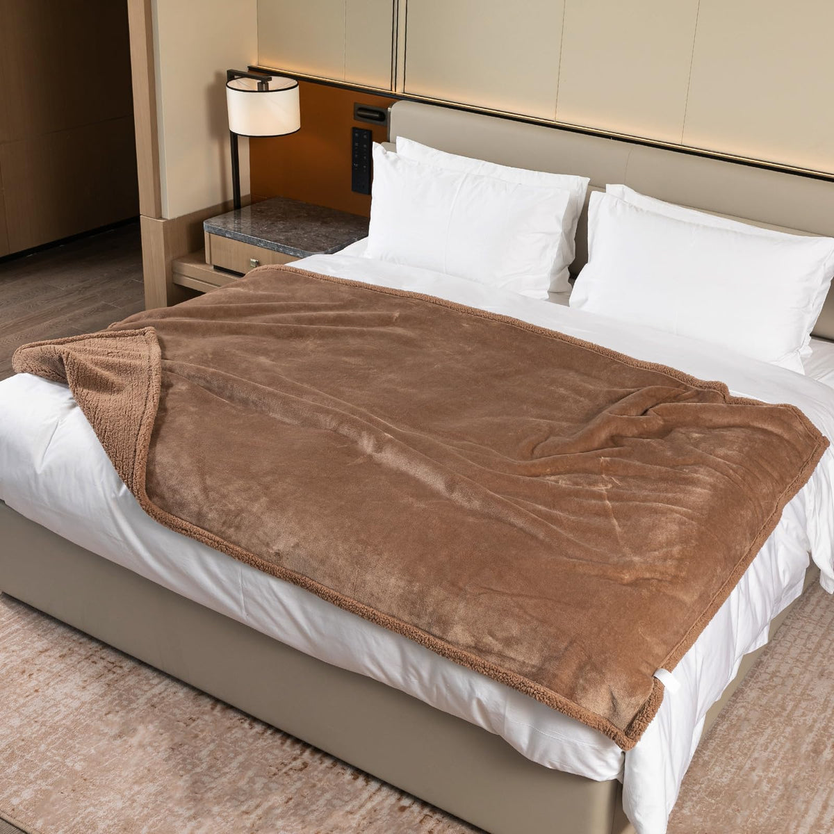 Maidewow dark blanket on couch shows cozy warmth and furniture protection.