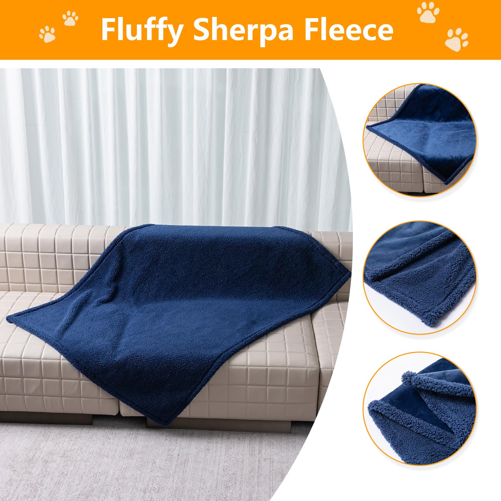 Maidewow navy-blue dog blanket sherpa side ultra-soft and warm