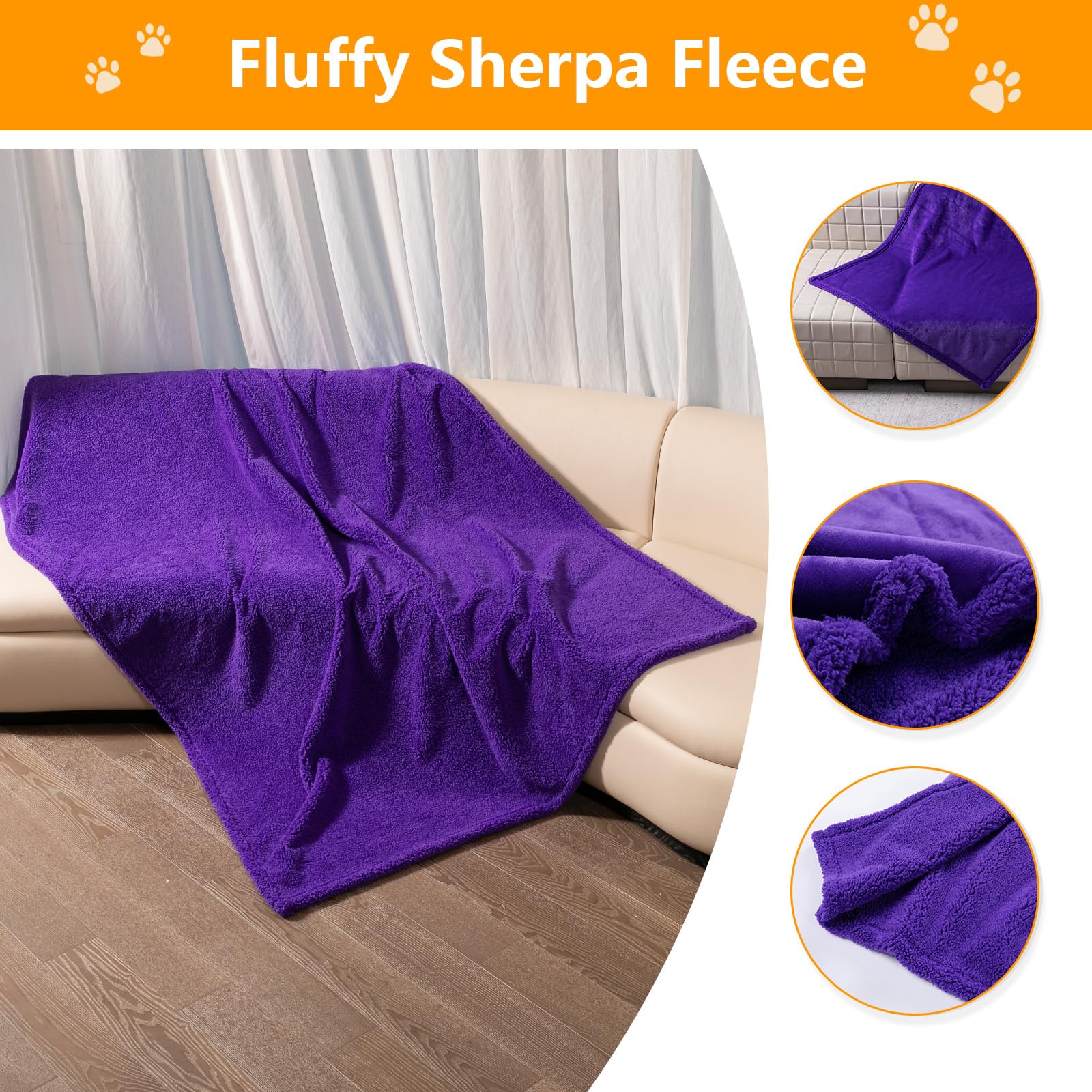Maidewow Purple Cuddy Blanket on couch acts as sofa protector and cozy cover