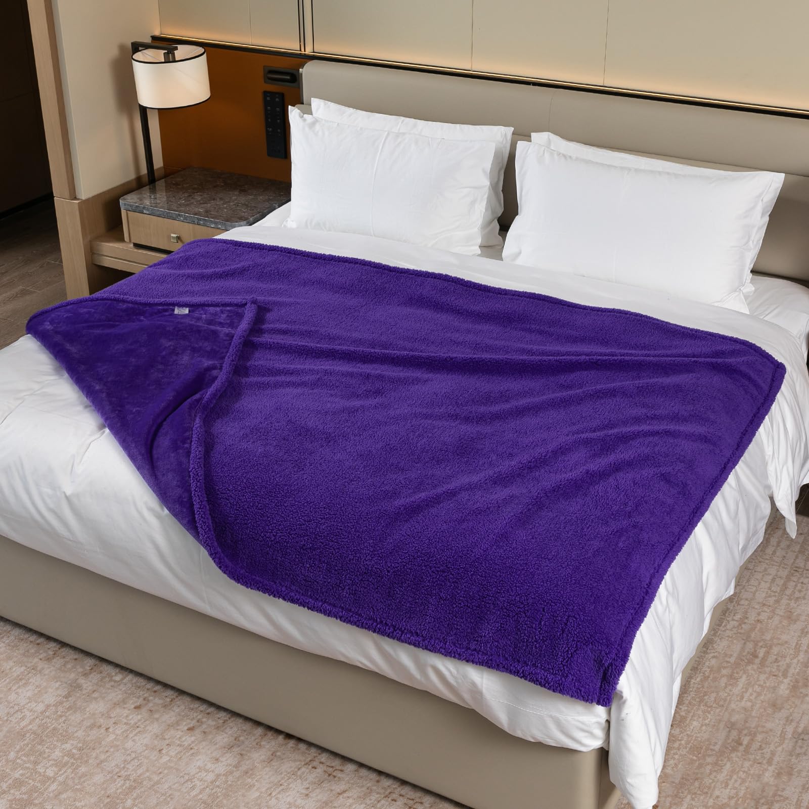 Maidewow purple reversible blanket with flannel side for easy cleaning and pet comfort.