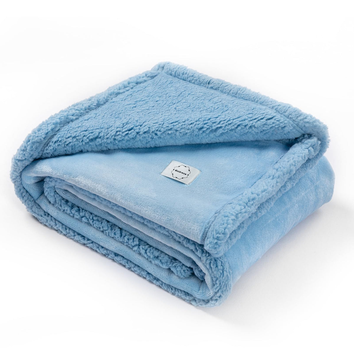 Maidewow waterproof dog blanket with Sherpa side in blue for cozy warmth.