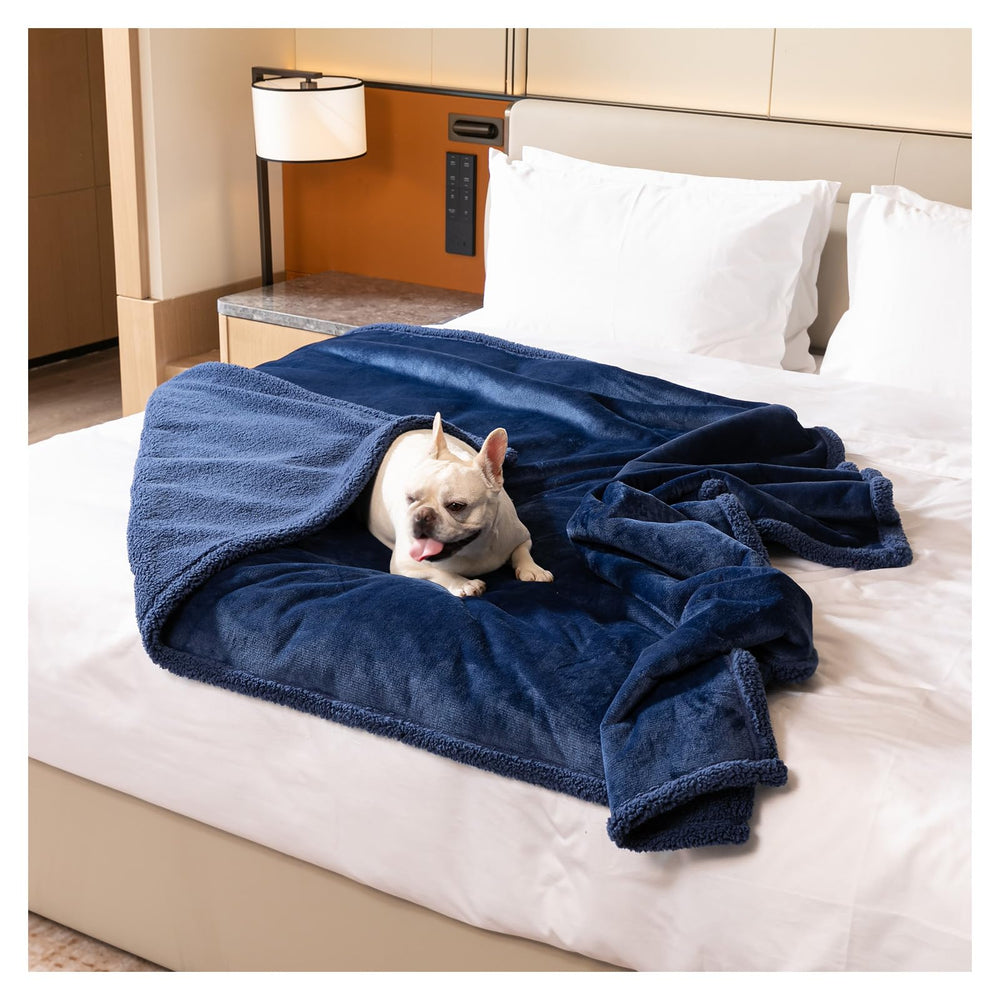 Maidewow waterproof navy pet blanket on sofa protects furniture from spills