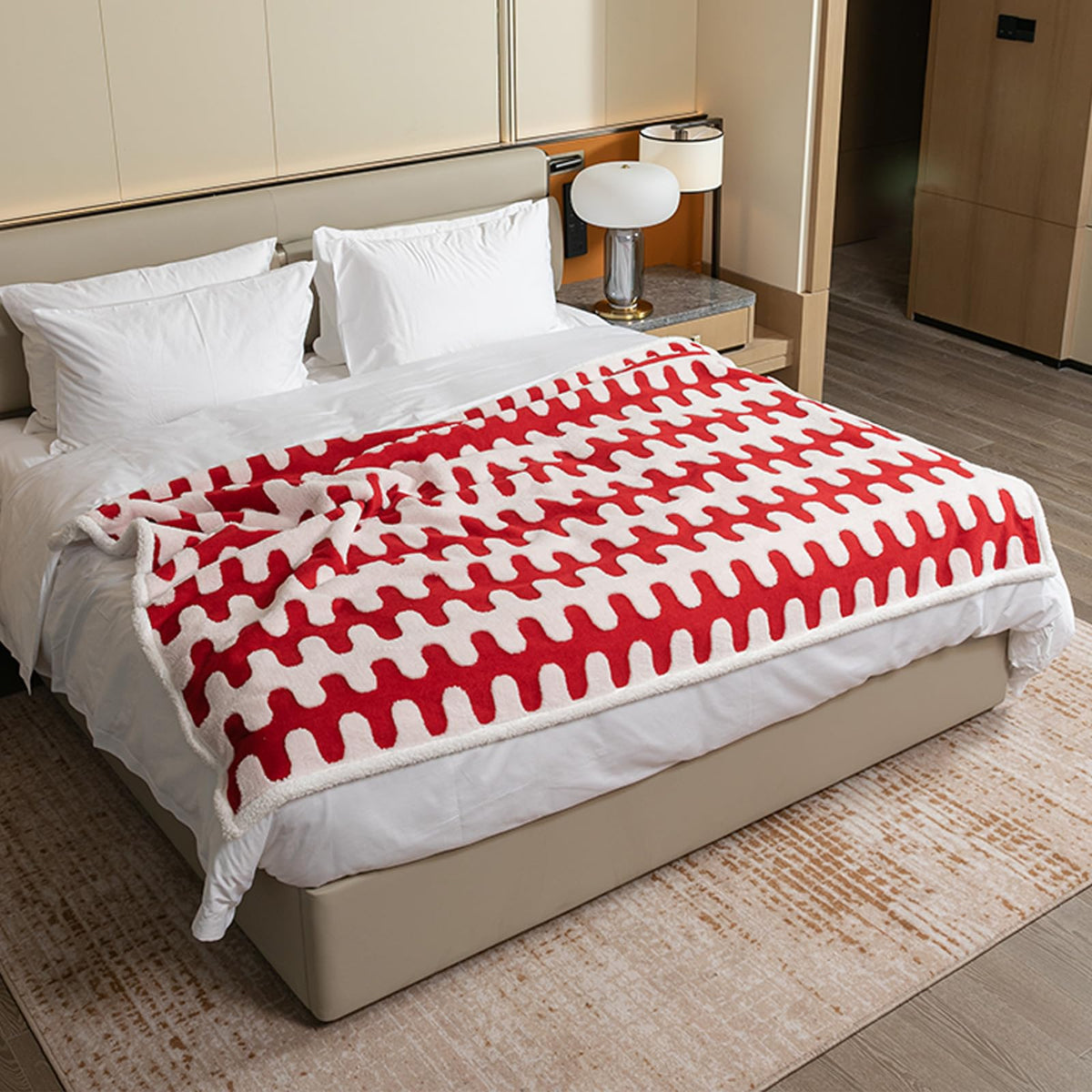 Maidewow waterproof pet blanket on sofa in red wave guards furniture from spills