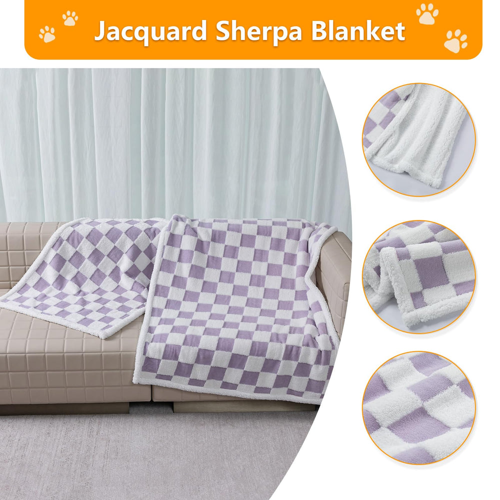 Maidewow waterproof pet blanket size guide image communicates XS to XL options.