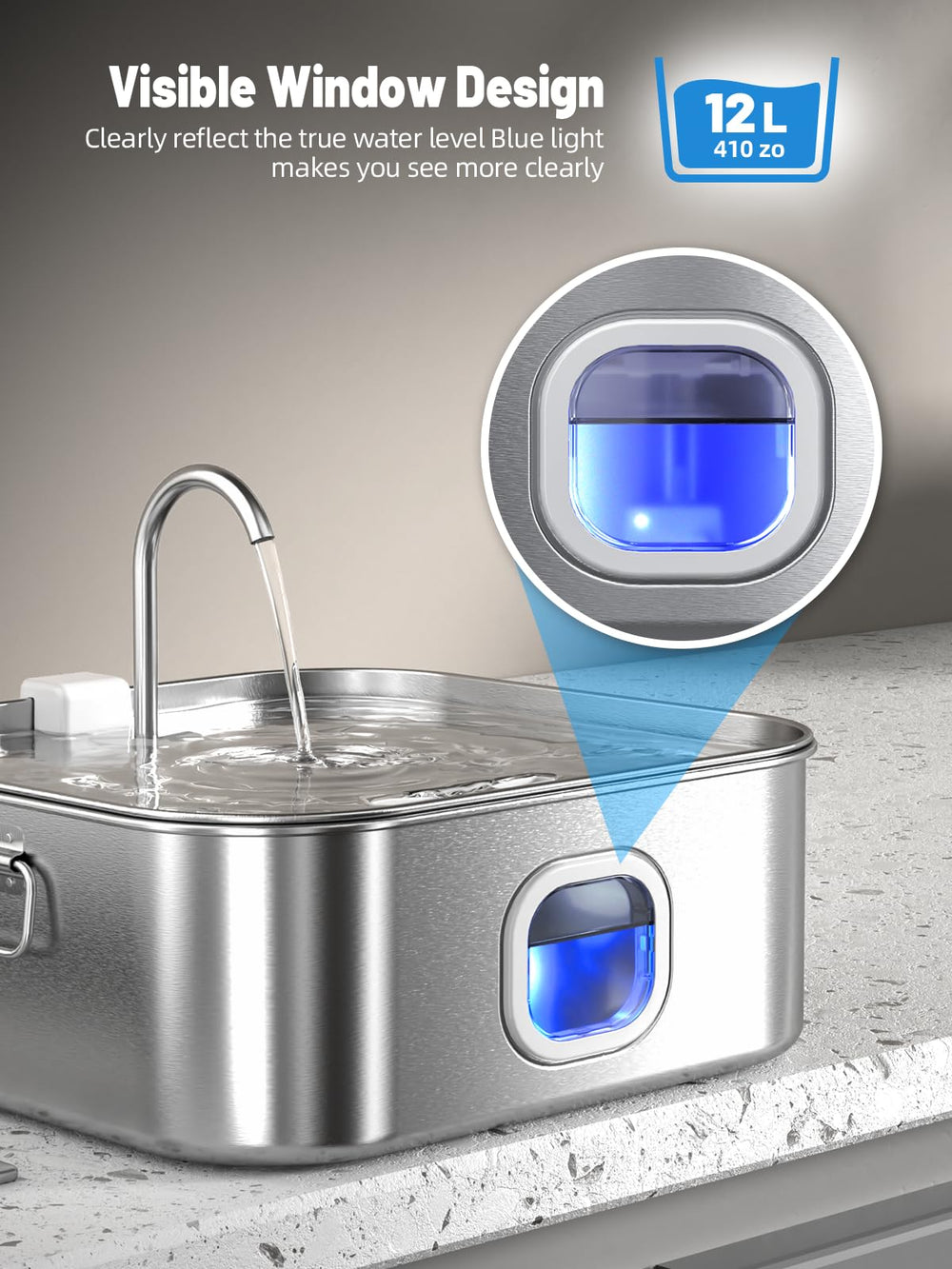 MAILOFY dog fountain stainless steel body offers durable, easy-to-clean construction.