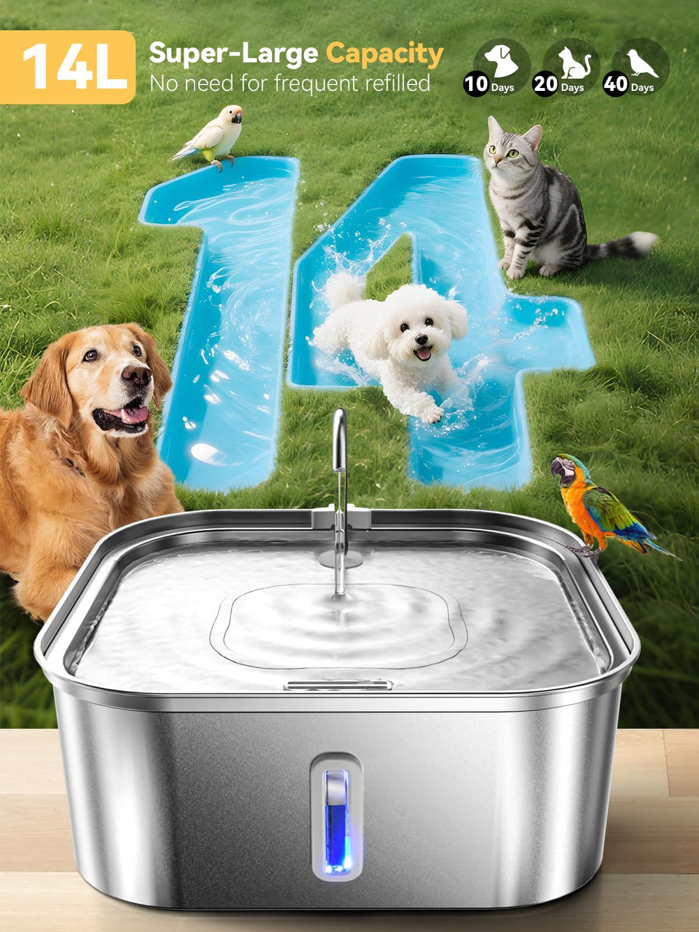 MAILOFY square design dog fountain saves space while boosting drinking area.