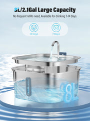MAILOFY stainless steel fountain close-up shows rust-proof surface and durability.