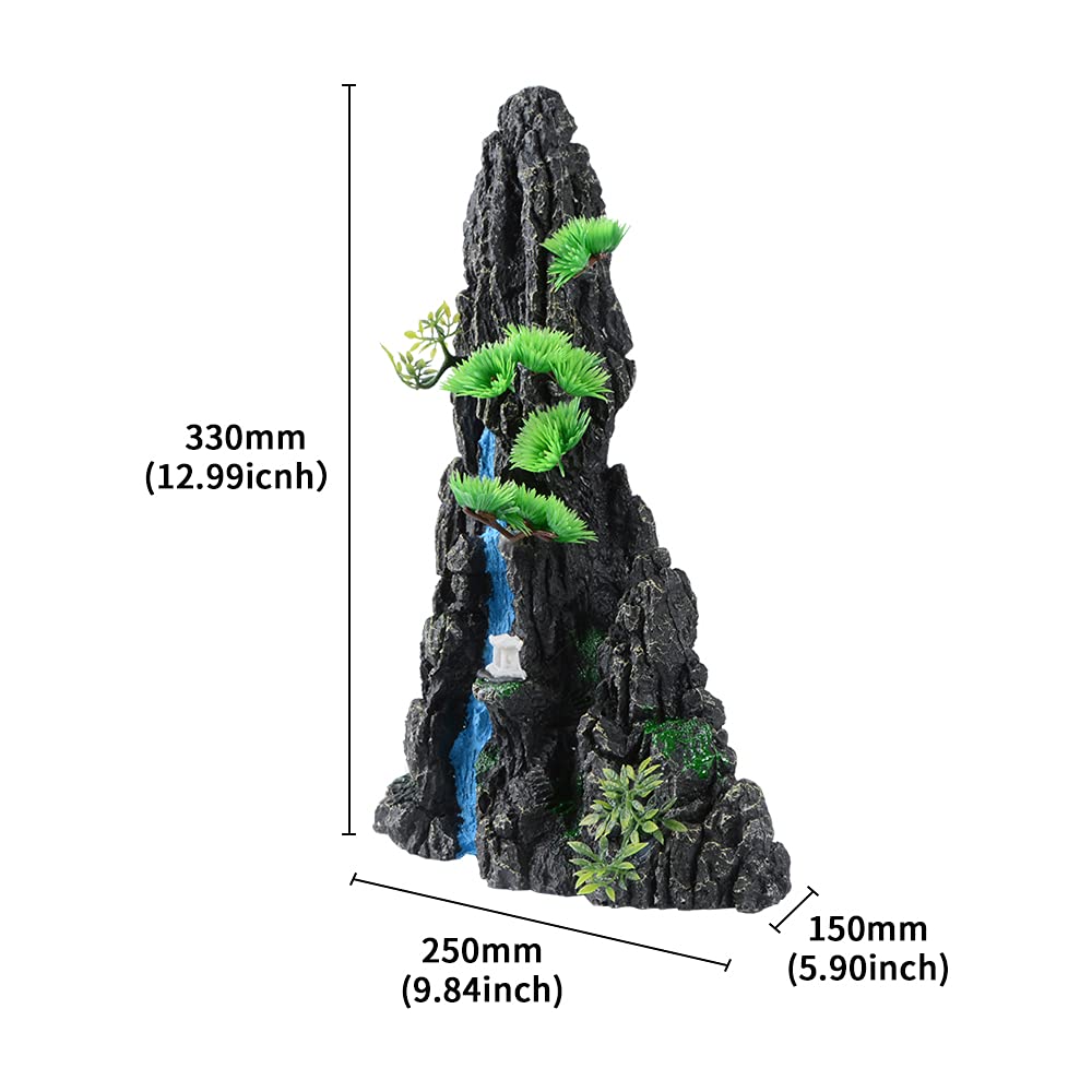 Mairuker mountain-view ornament tree and house fosters exploration and play for shrimp and cichlids.