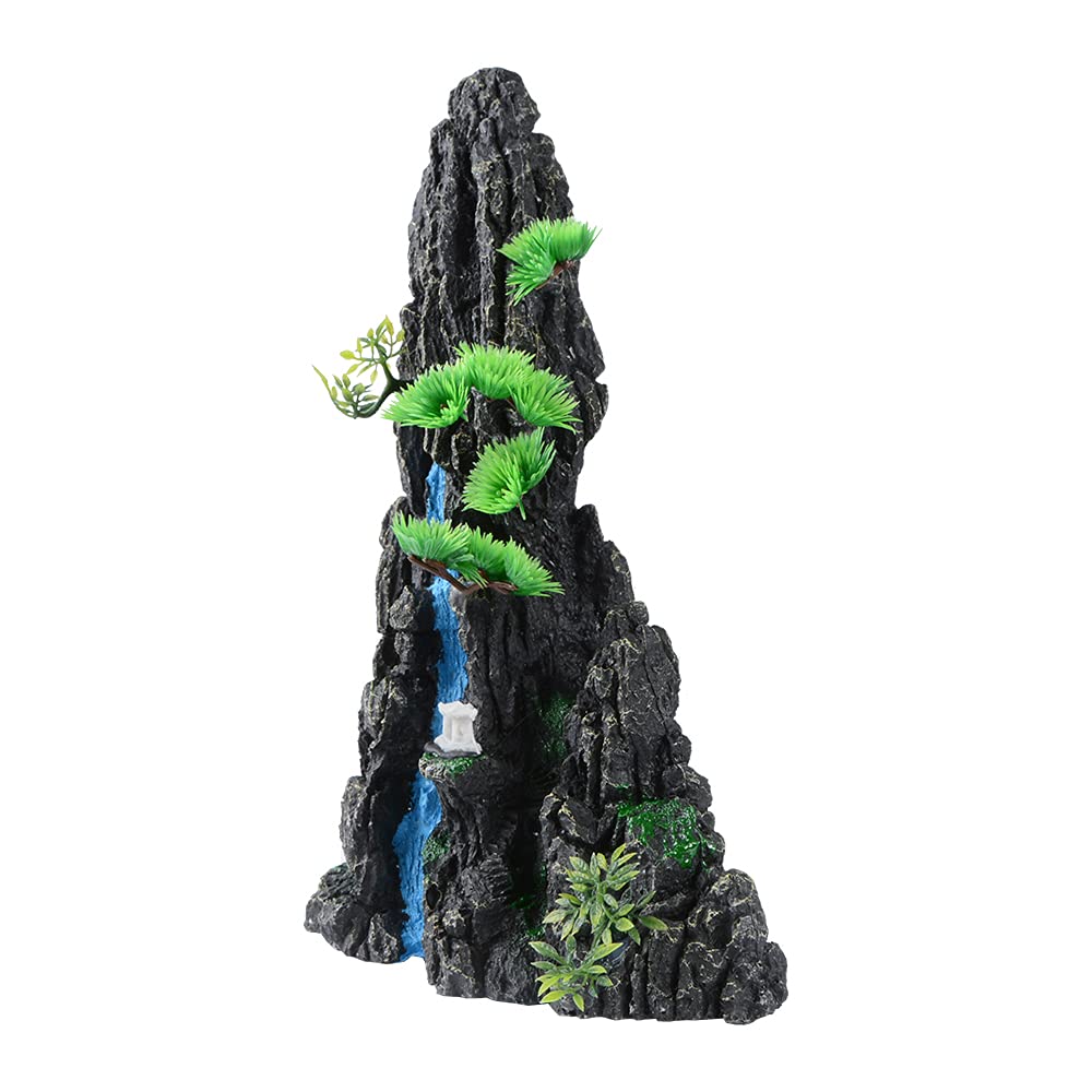 Mairuker tall aquarium decor showcases the mountain scene from different angles.