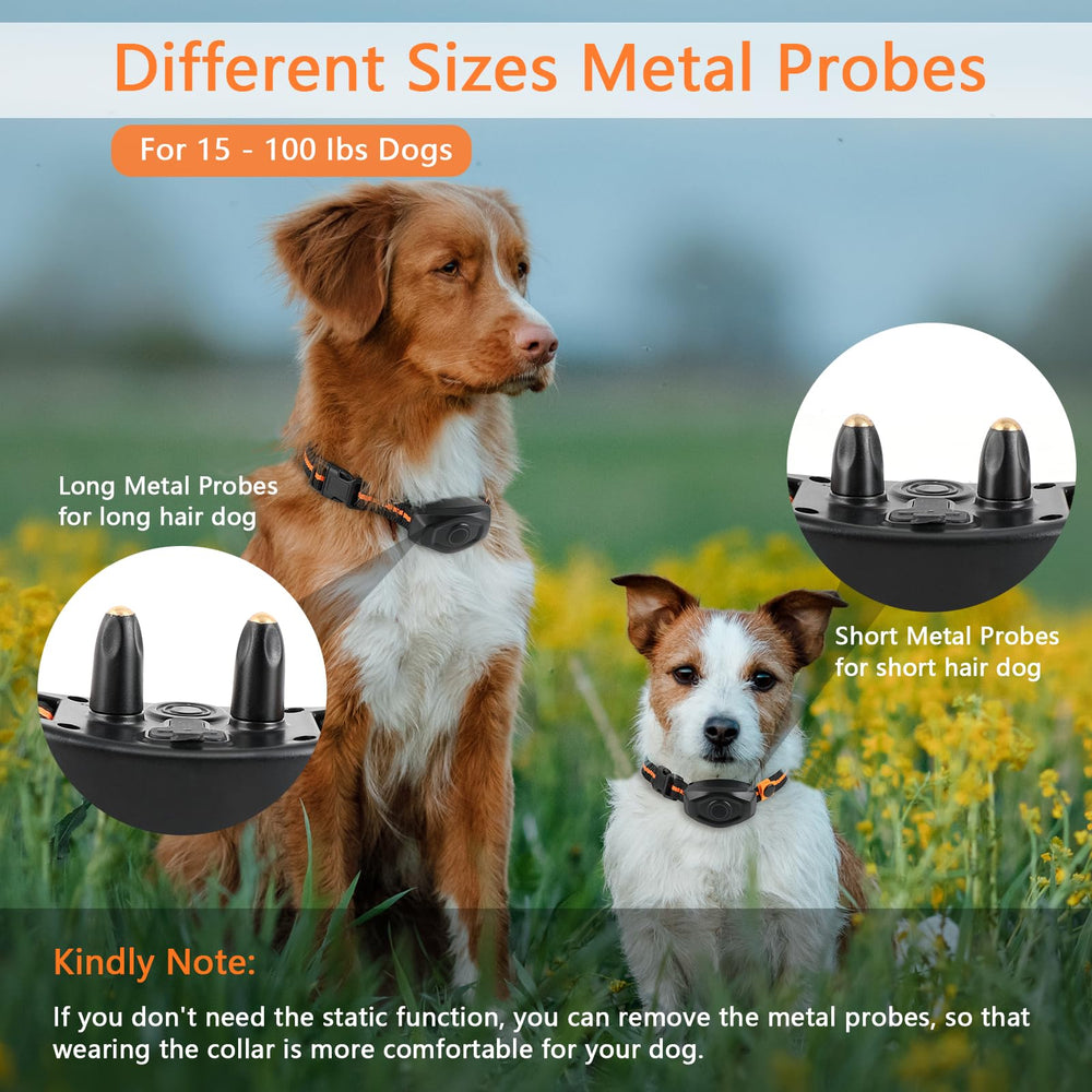 MAISOIE dog collar showing removable metal probes for hair length adjustments.