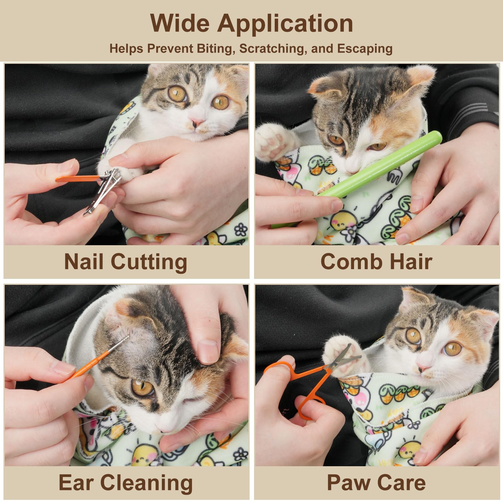 maiwoste cow corn wrap brush-session demonstrates gentle control for fur maintenance