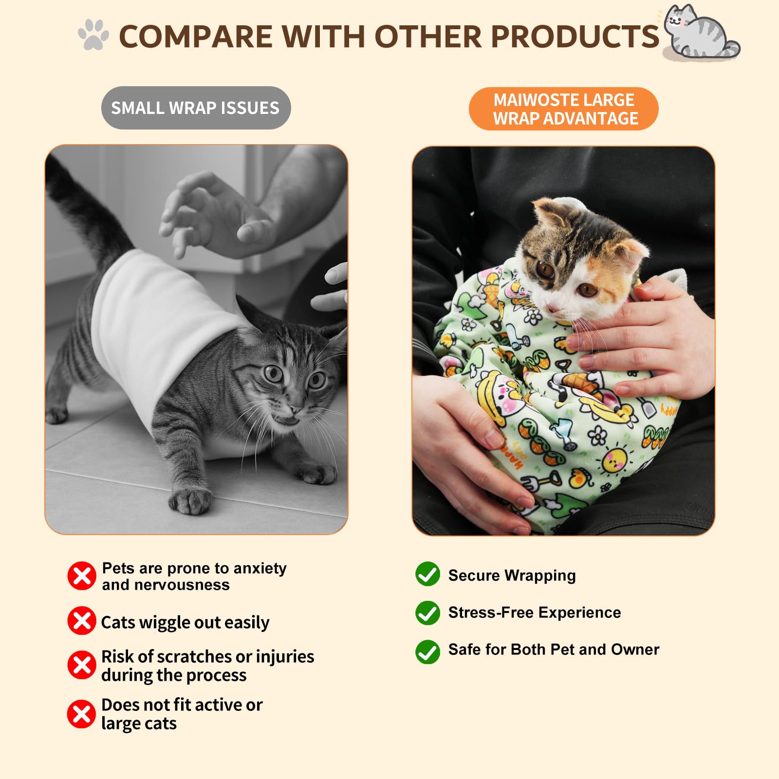 maiwoste cow corn wrap on large cat holds up to 22lbs without stress