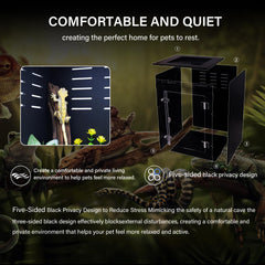 Maiyuug reptile enclosure transparent front aids ongoing observation of geckos and lizards.