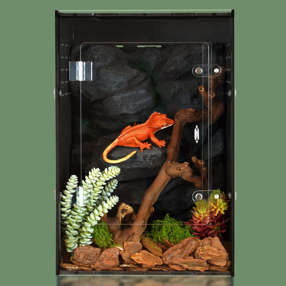 maiyuolg Reptile Tank 12x12x18 front view highlights compact, easy-clean terrarium for small pets