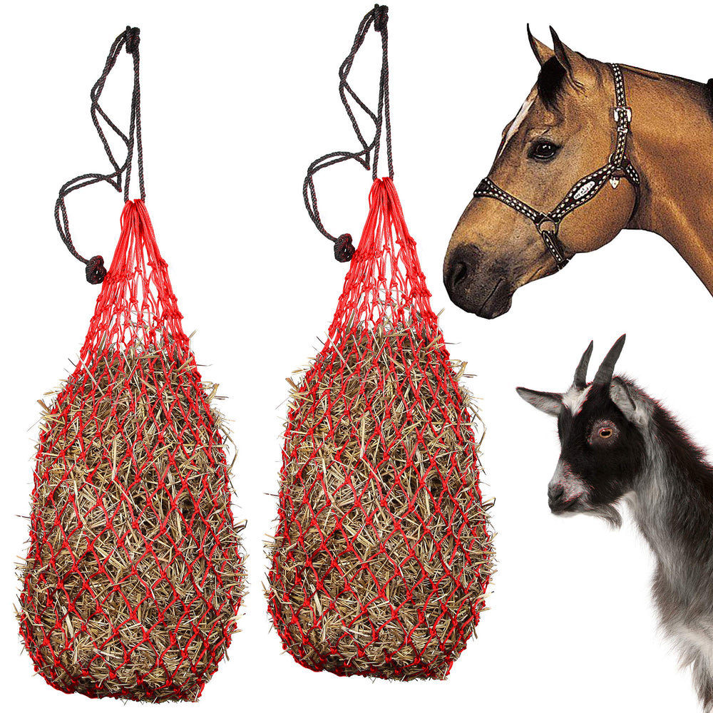 Majestic Ally hay net 40-inch red twin-pack promotes slow feeding in stalls or trailers