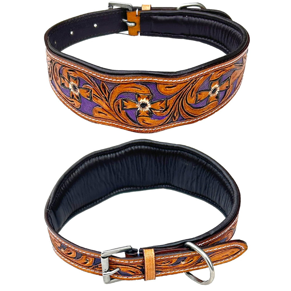 Majestic Ally leather dog collar hand-tooled—unique craftsmanship adds style on adventures