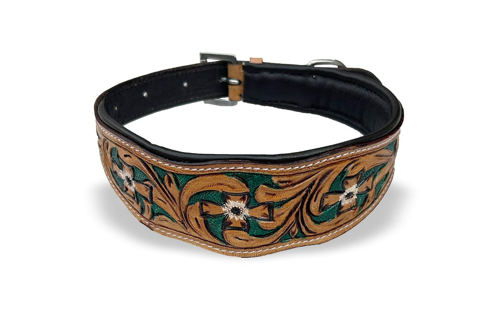 Majestic Ally leather collar padded interior close-up for comfortable, rub-free walks.